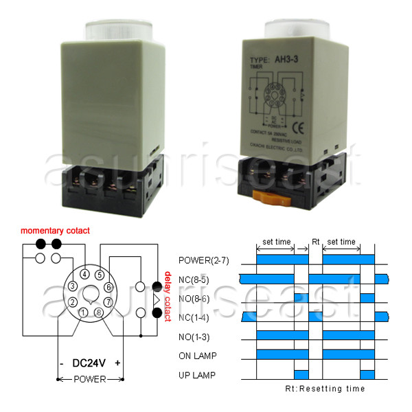 DC24V 30 Seconds 0-30S Power On Delay Timer Time Relay AH3-3 + Socket Base8-PIN