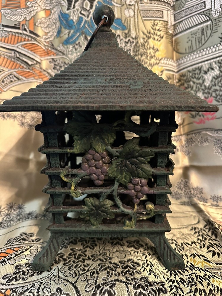 Vintage Iron Pagoda Lantern With Grape Design