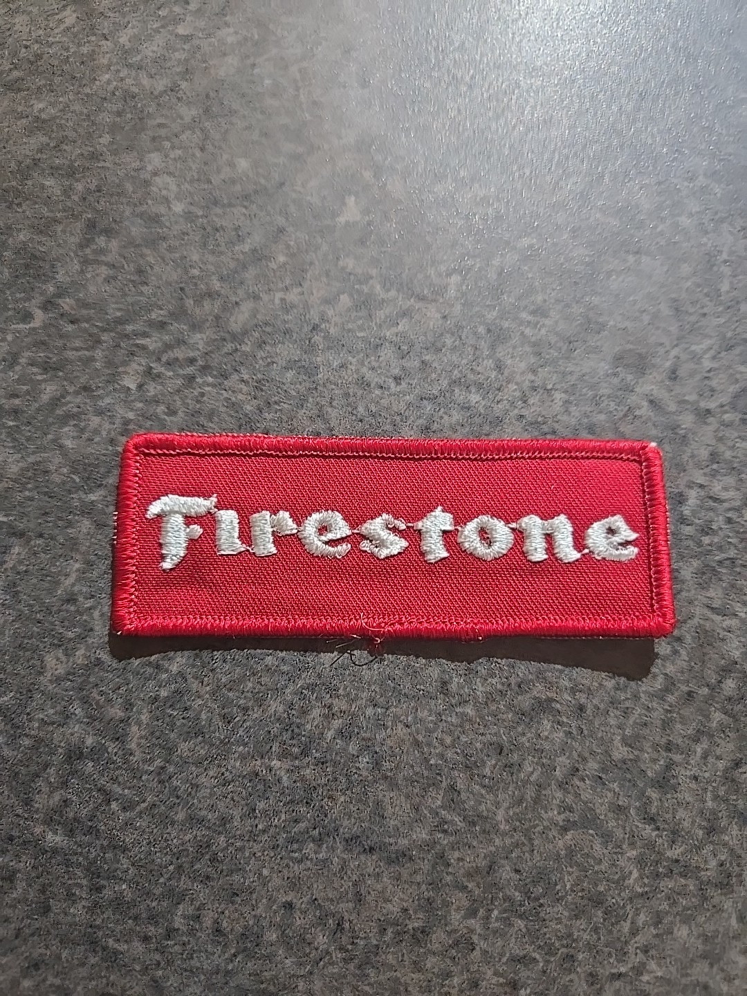 VTG FIRESTONE Logo EMBROIDERED IRON ON  PATCH .NOS. 1 3/8 X 3 3/4 In