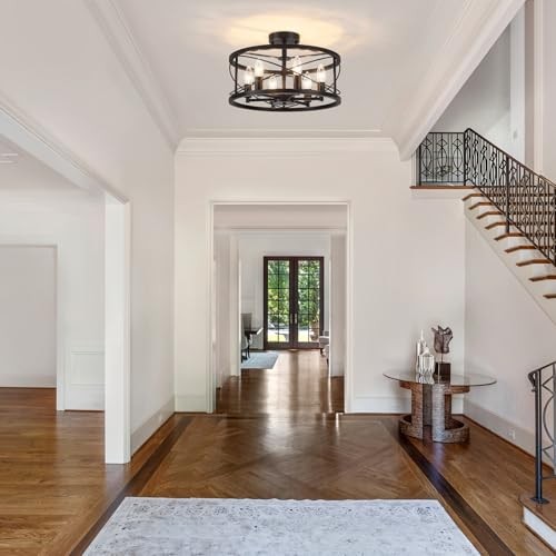 6-Light Black Semi Flush Mount Ceiling Light, 16.53'' Modern 6 Light Black