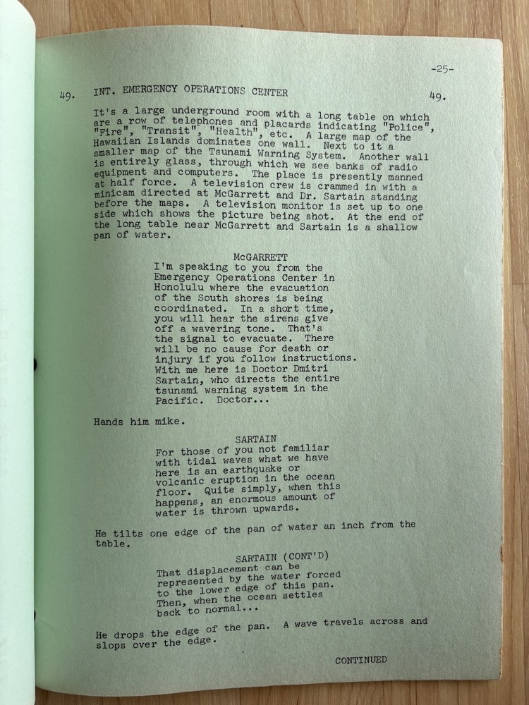 Hawaii Five-O 'Tsunami' Original Script Revised Final Draft 1977