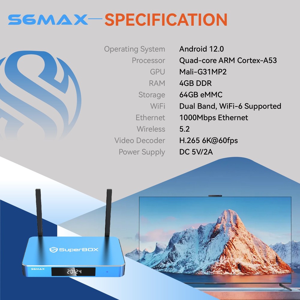 New SuperBox S6 Max Android Wireless Internet Portable Same-day ship upon order