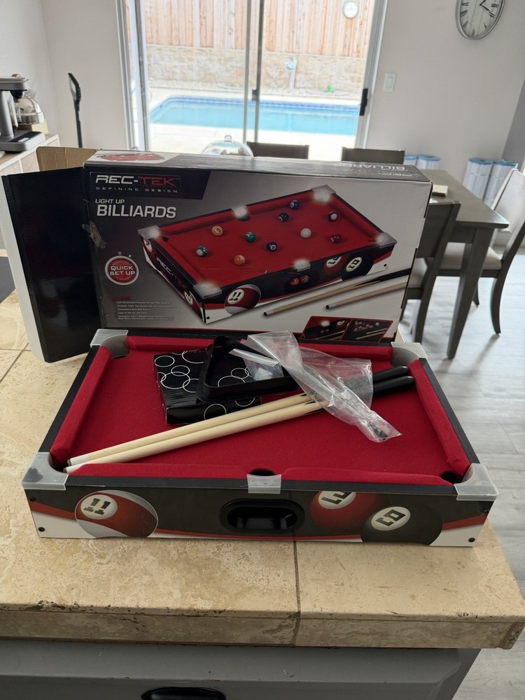 Rec-Tek Light Up Billardsd Blue Mini Pool Table With Box