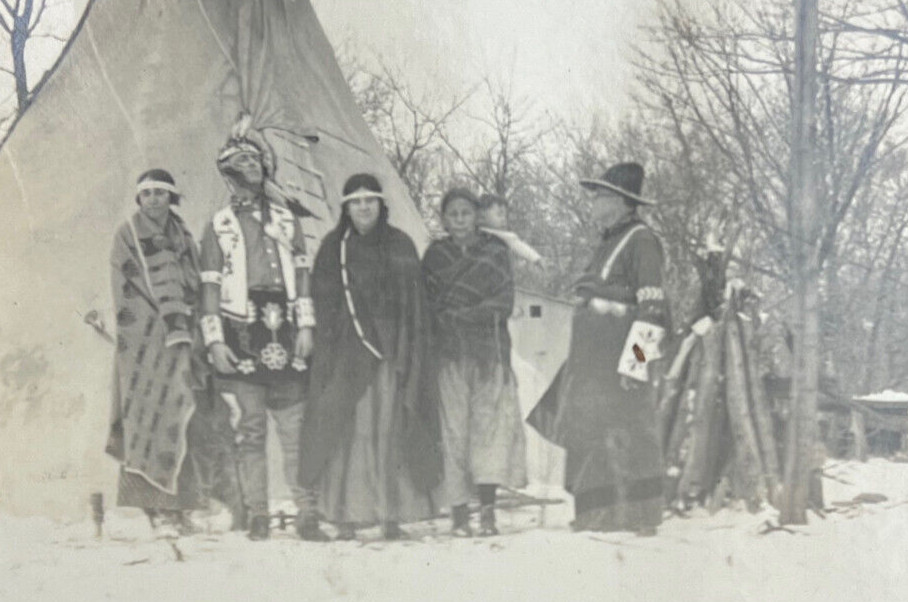 Original Native American Indian Reservation Group Photo Antique Tipi Wyoming