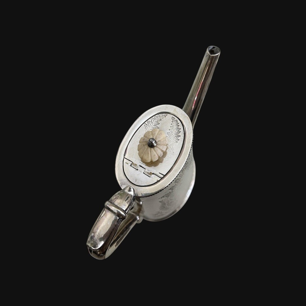 4 Pc Silverplate Coffee Tea Svc Fern Engraved Pattern Unmarked Ivory Knobs 1800s