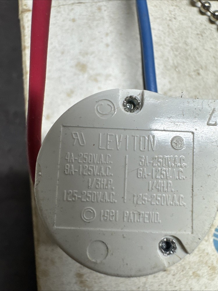 Leviton 1691-50 Pull Chain Switch Three Speed Four Position White