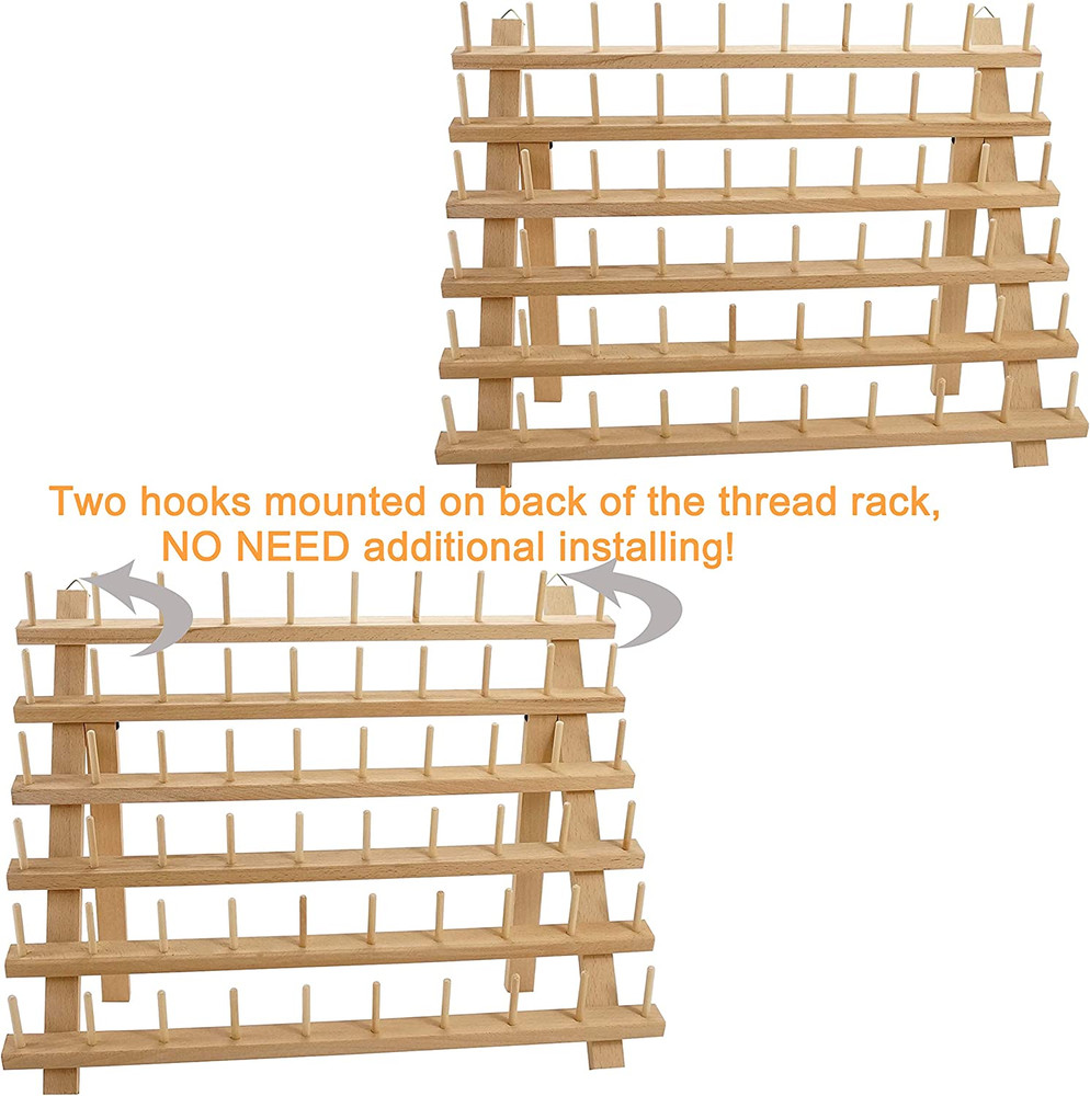 2X60 Spools Wooden Thread Rack/Thread Holder Organizer with Hanging Hooks for Em