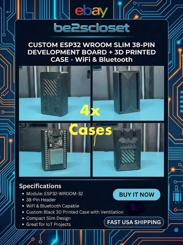 Custom Slim Case for ESP32 WROOM 38-Pin TypeC 📟 4 Case Bundle.