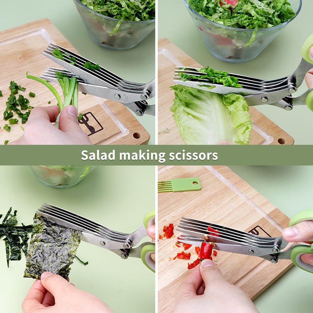 Herb Scissors Set,Multipurpose 5 Blade Kitchen Herb Cutter with Safety Cover ...