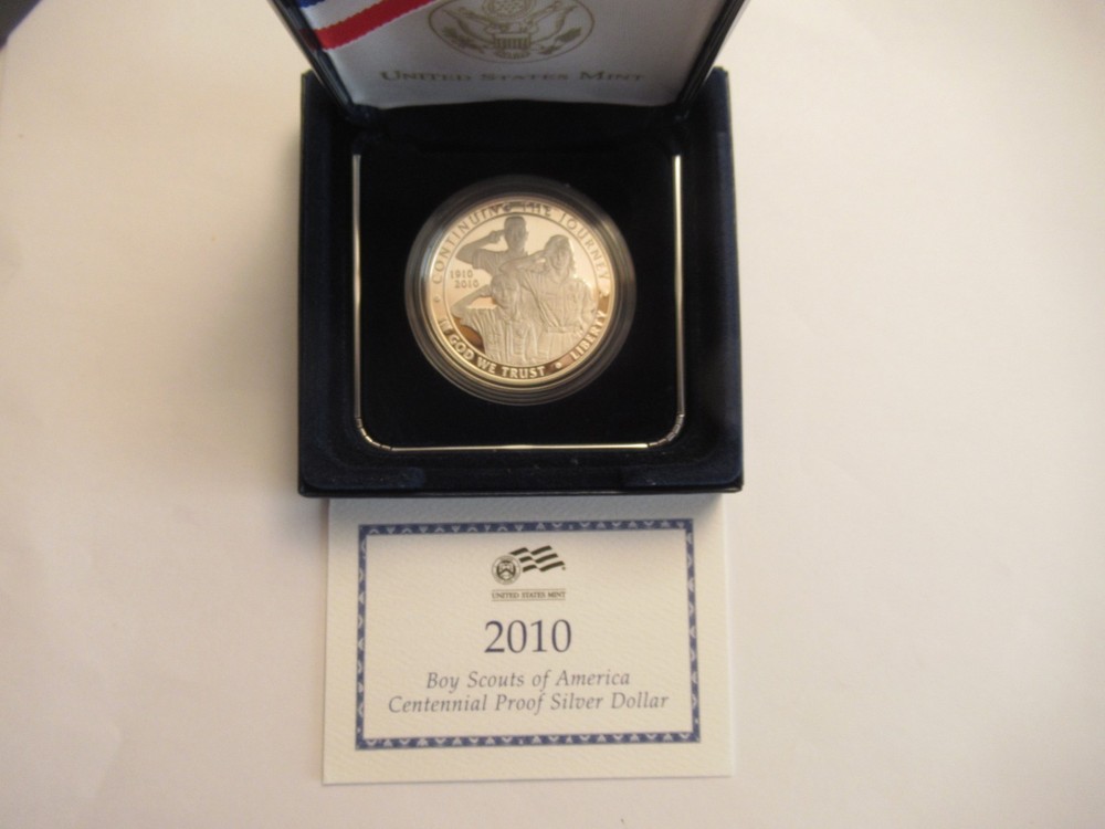 2010 US Mint Proof Silver Dollar , Boy Scouts, US Mint Packaging w/COA