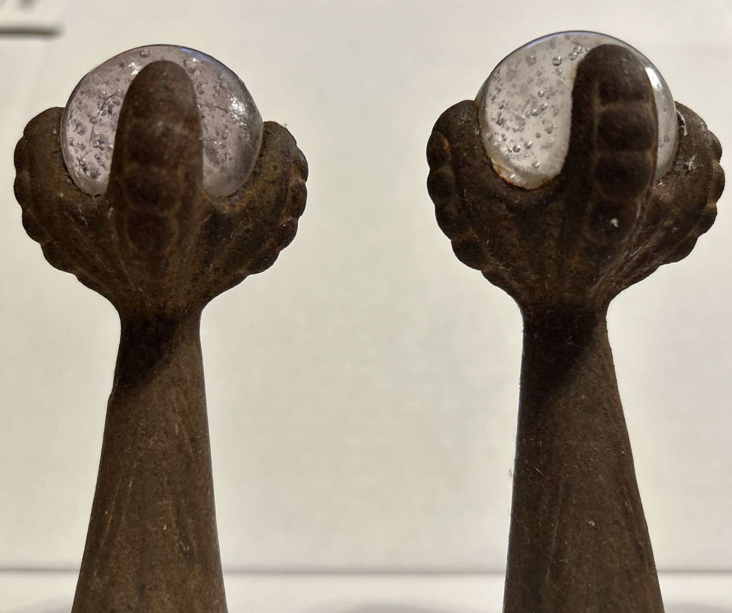 Set of 4 Vintage Art Deco Cast Iron Glass Claws and Ball Furniture Feet Casters