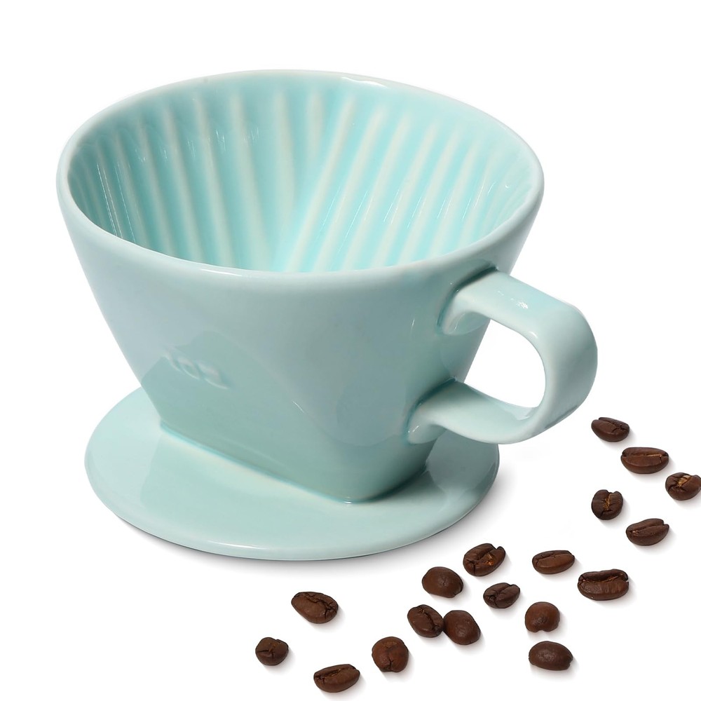 Pour Over Ceramic - Coffee Dripper Ceramic Coffee Maker with 3 Holes Flat Bot...