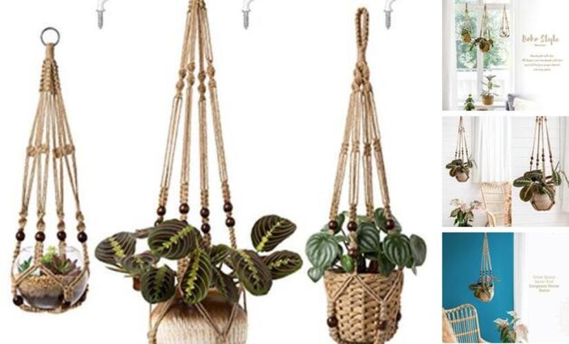 3 Pack Macrame Plant Hangers Indoor Different Size Hanging Medium Brown