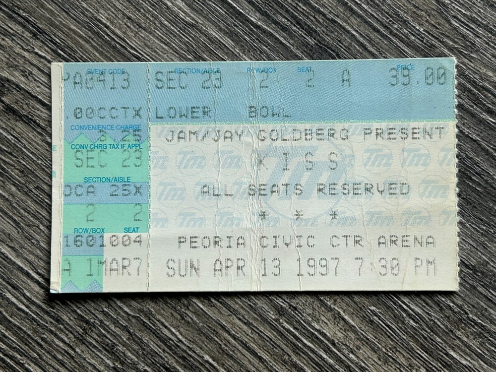 KISS Ticket Stub Alive Reunion Concert Tour Peoria Apr 13 1997 IL Vintage Kiss