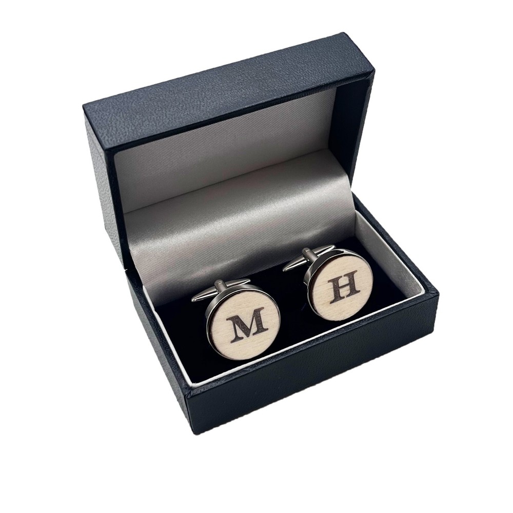 Personalised Initial Cufflinks Engraved Wood 5th Anniversary Presented in Box