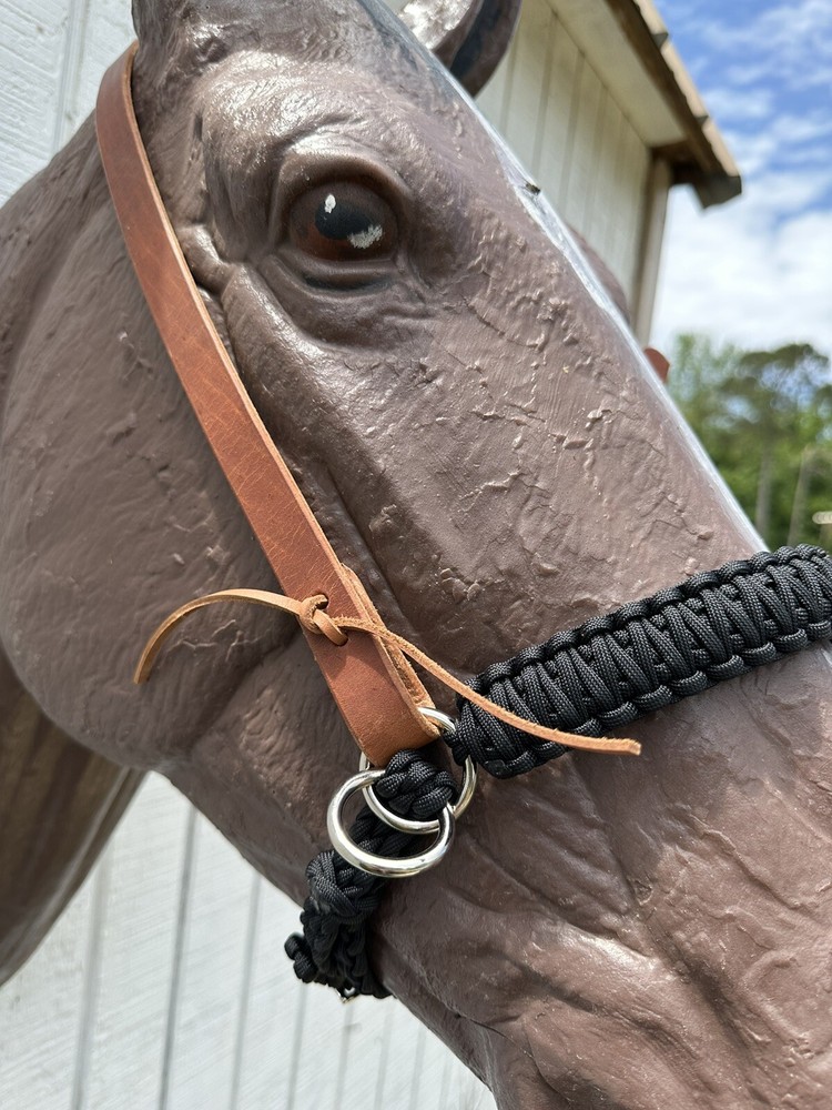 bitless bridle side pull hackamore attachment with a whoa desert sand and brown