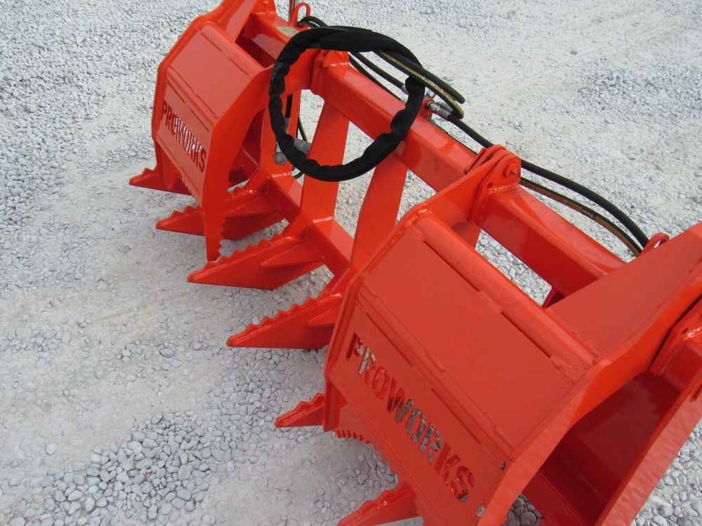 60" Dual Tine Root Rake Clam Grapple Attachment Fits Universal Quick Attach