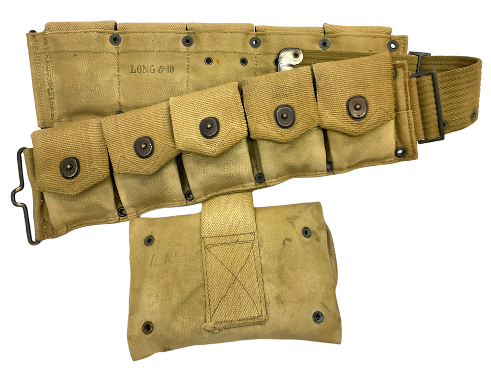 WW1 US AEF Model 1910 Web Belt And Squad Leader First Aid Pouch Regimental Marks