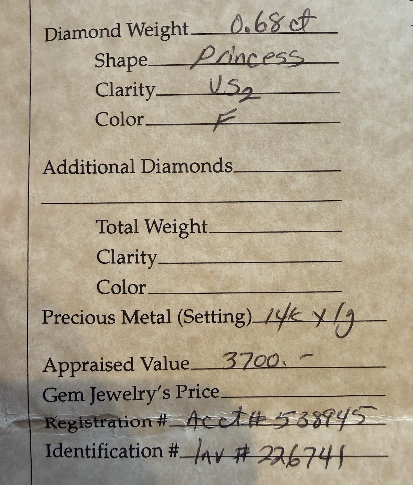 14k Yellow Gold Princess Cut Diamond Engagement/Wedding Ring Set 0.68ct VS2 F