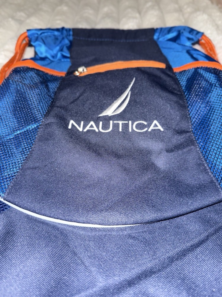 Nautica Cinch Drawstring Backpack Bag Navy Orange NWOT