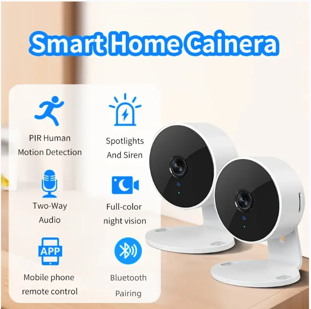 2-pack 960P mini home security camera, motion detection, 911 emergency alert.