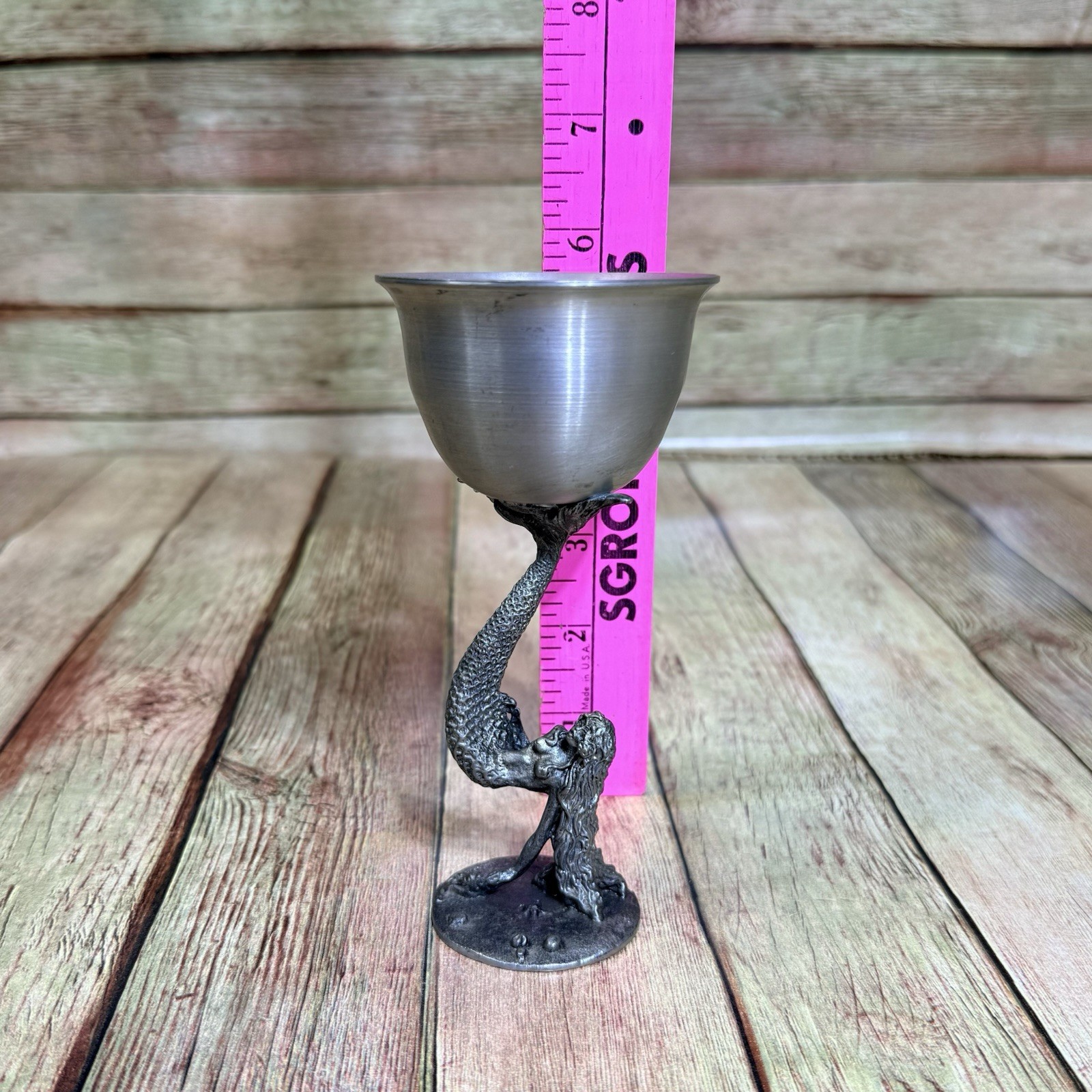 Vintage Maurus Gallo Pewter Mermaid Goblet 6.25 inches Renaissance