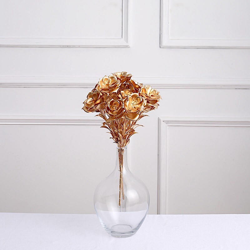 2 Metallic Gold 17 in Artificial Rose FLOWER Bouquets Party Events Decorations
