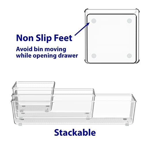 Clear Plastic Desk Drawer Organizers - 6 Pack Assorted/Large