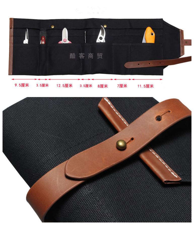Japanese Bonsai Tools Roll Bag Canvas Leather Bonsai Tool Kit Set Storage Case