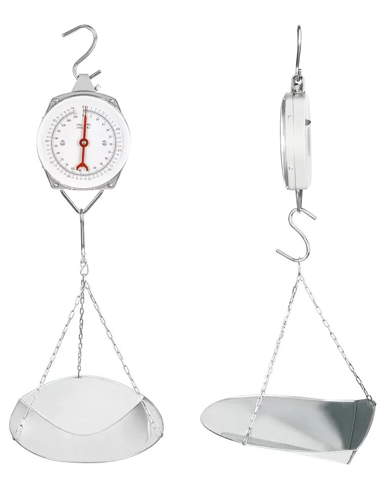 QWORK 110 Lbs Large Display Spring Dial Weight Scale & Scale Scoop/Chain with Ha