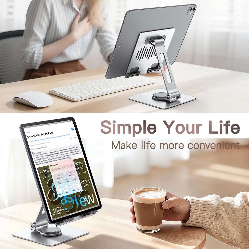 Tablet Stand, Adjustable Swivel Desktop Holder with 360 Degree Rotating Base,...