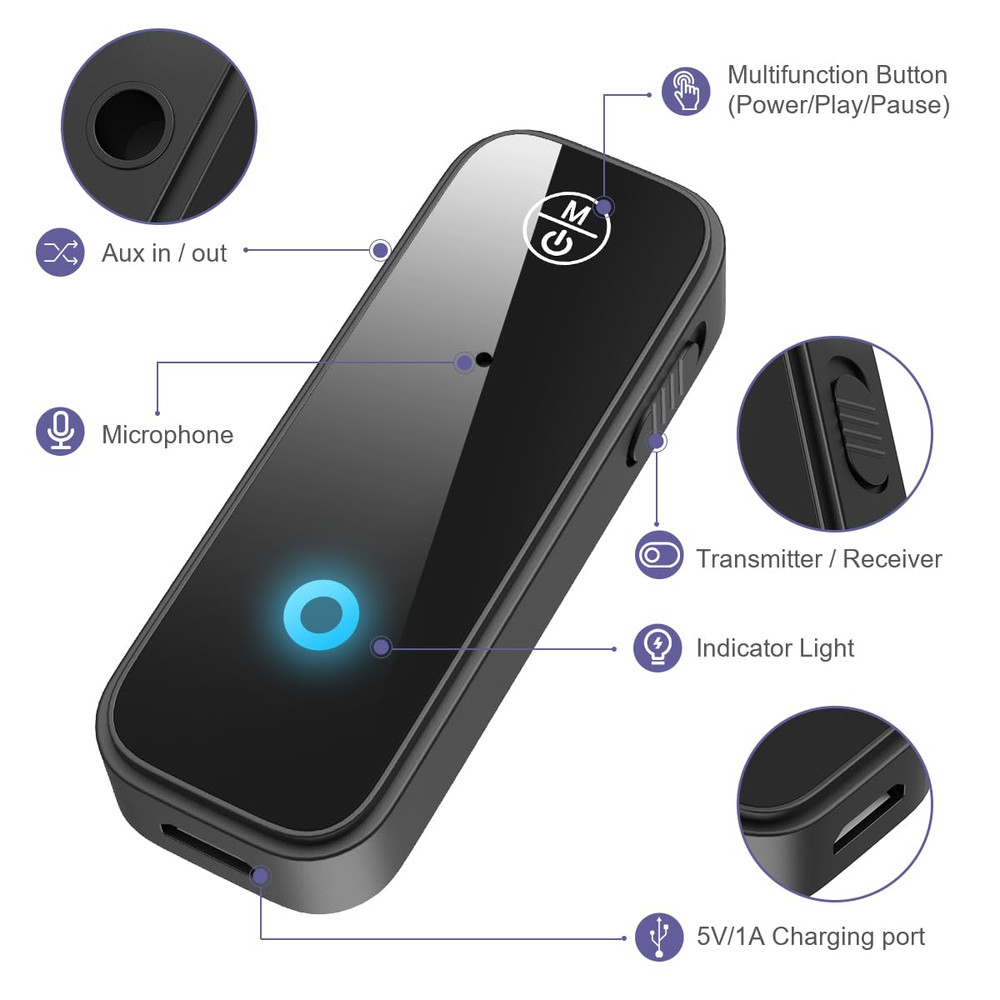 Aux Bluetooth Adapter for Car, 2 in 1 Bluetooth 5.3 Transmitter Receiver for Han