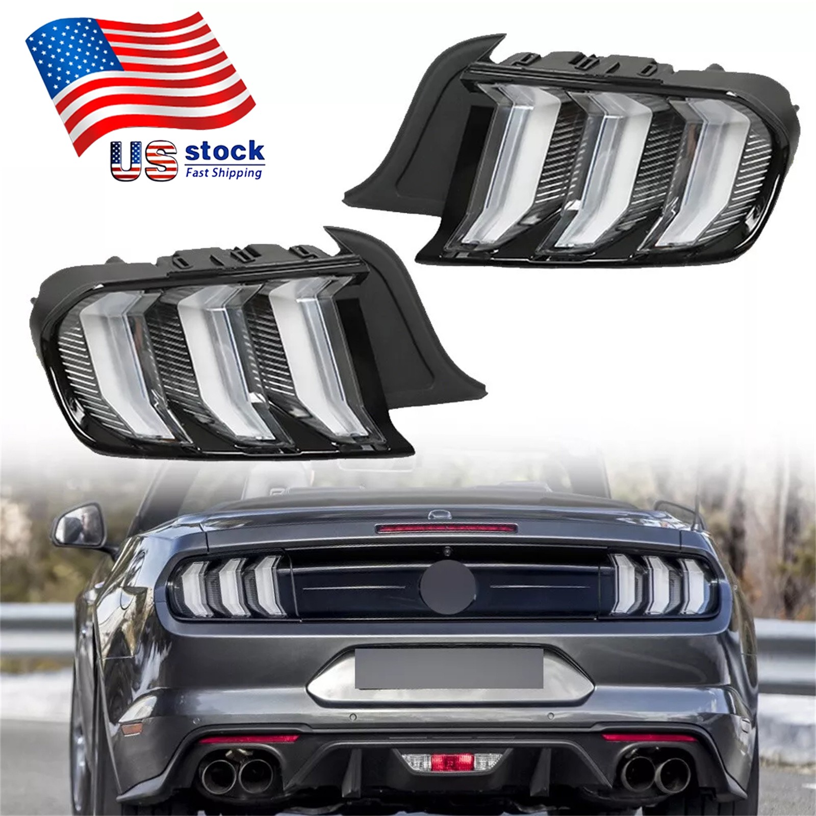 Set LED Tail lights For 2015-2022 Ford Mustang Euro Style w/ Sequential Signals