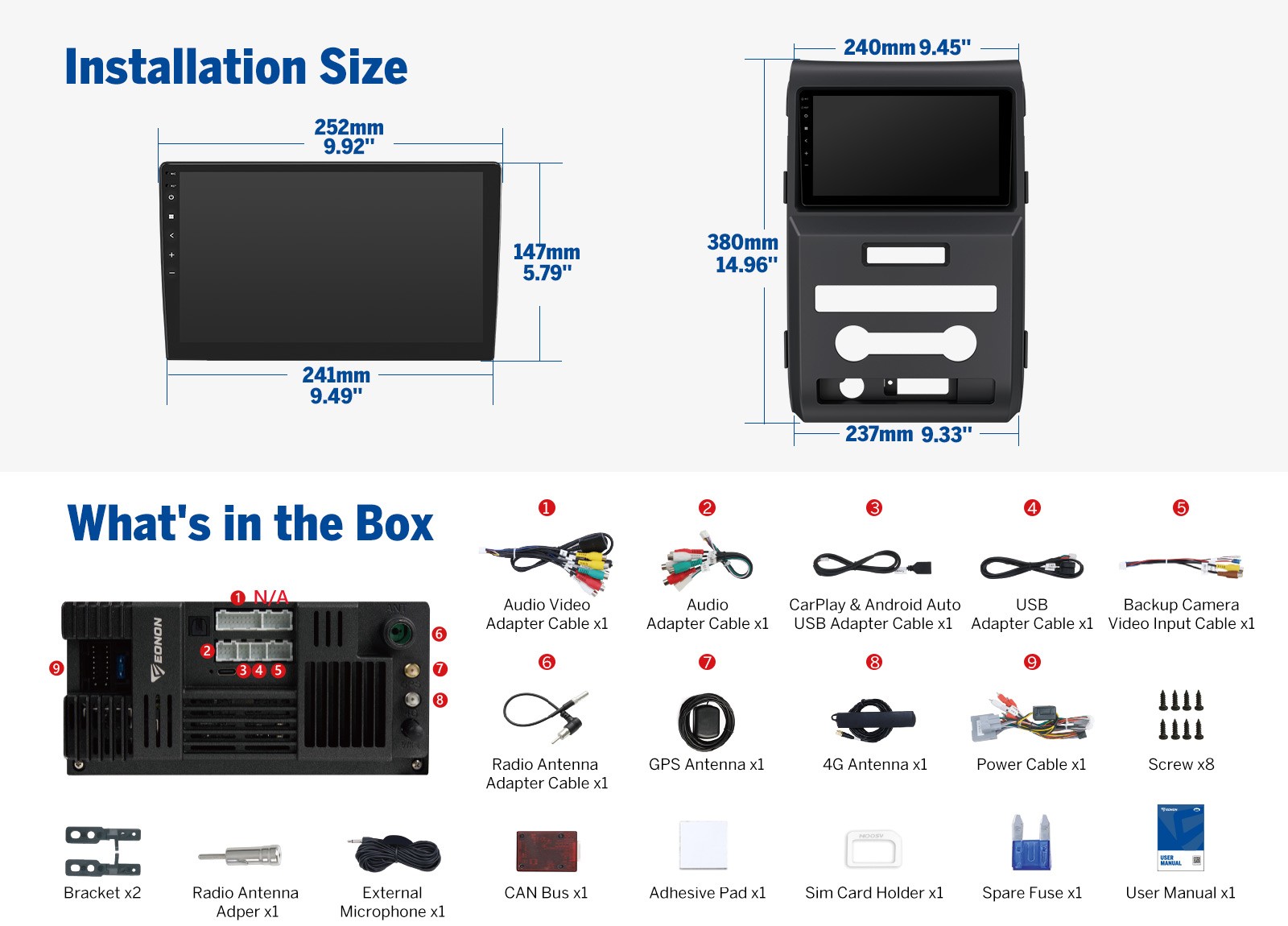 CAM+DVR+FDF1X7S Android 14 6+64 9" Car Stereo GPS HeadUnit CarPlay For Ford F150