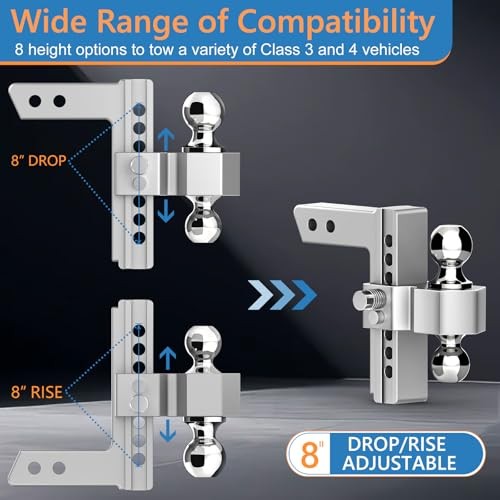 Drop Hitch for 2 Inch Receiver, 8 Inch Adjustable Trailer Hitch 8 Inch Drop