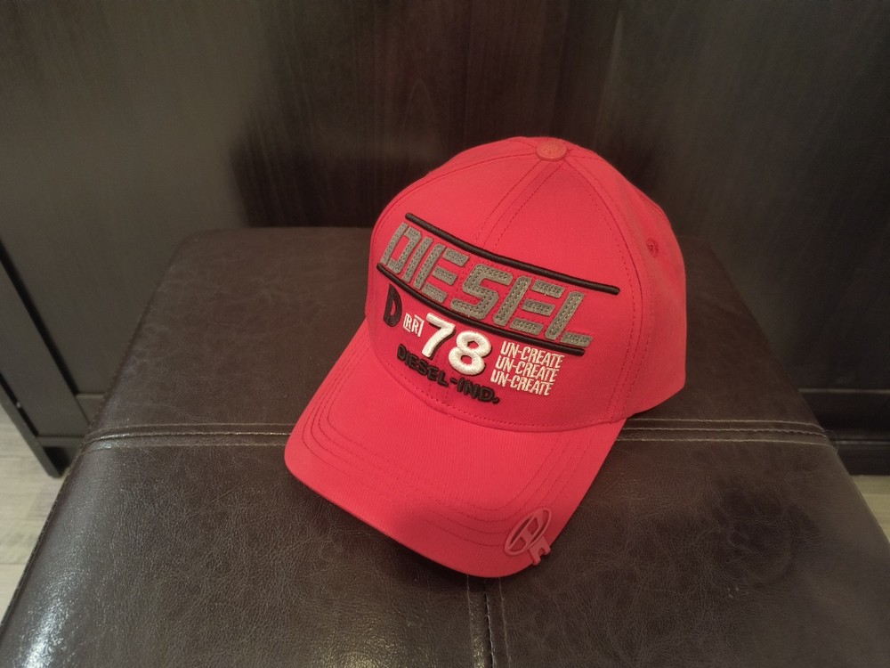 Diesel Distressed Denim Hat Red