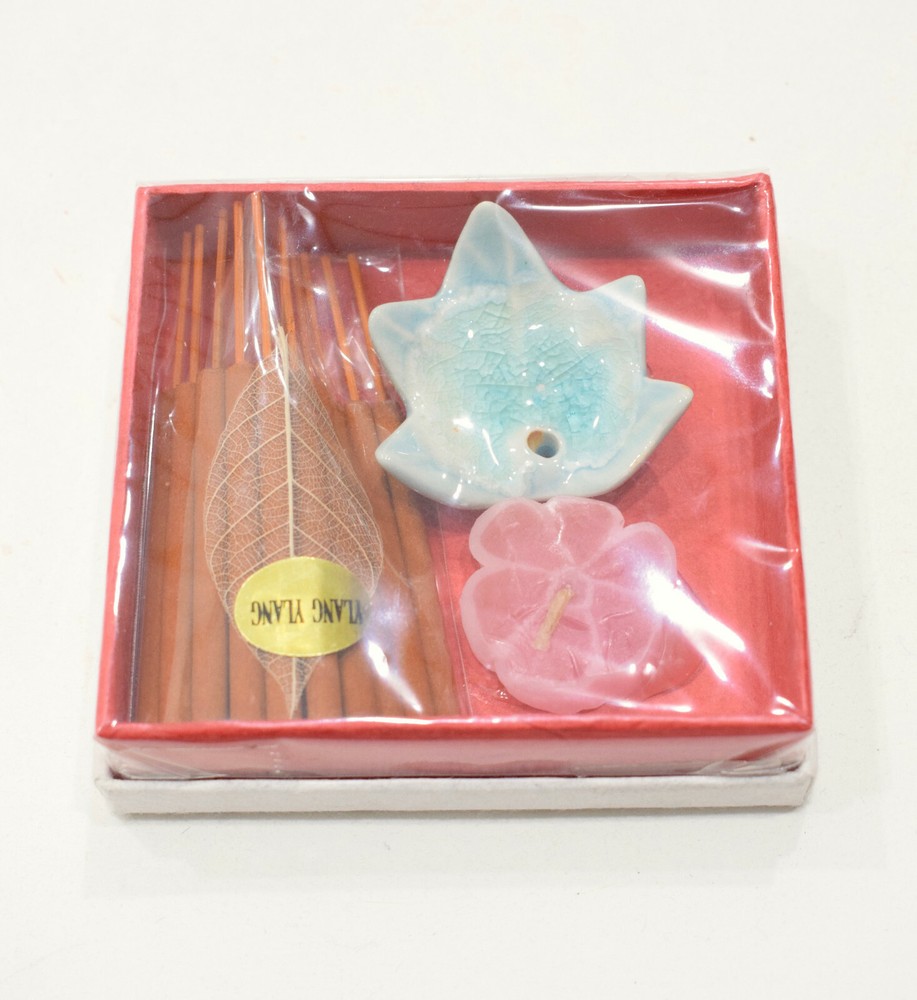 Incense Holder Blue Ceramic Leaf Incense Sets