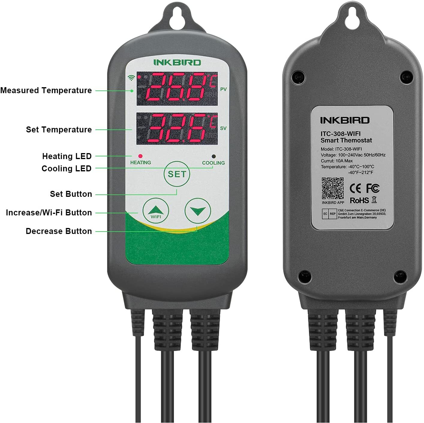 INKBIRD Temperature Controller WiFi ITC-308 Aquarium Fish Tanks Heating Cooling