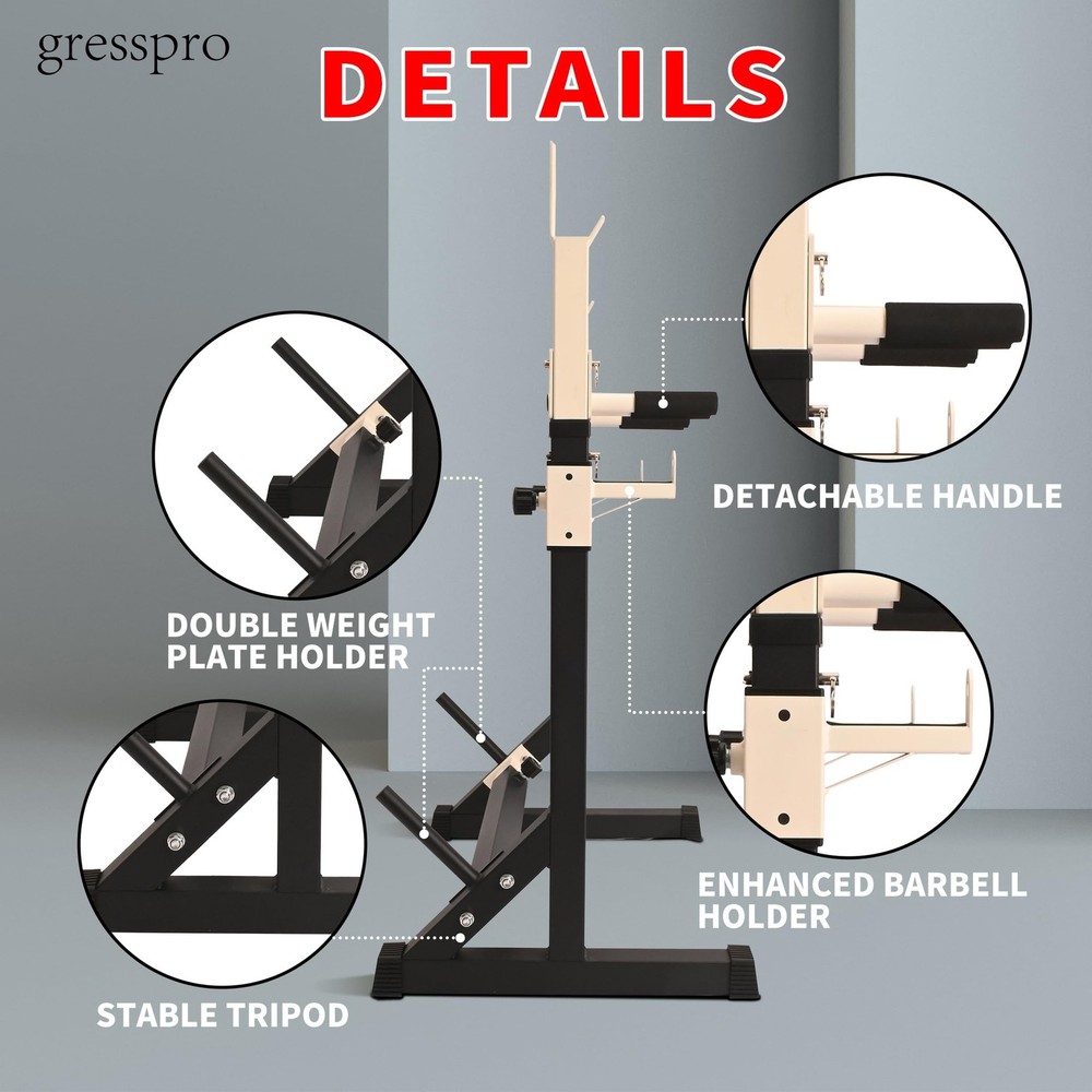 Barbell Rack Stand with Dip Bar Attachment - Multifunctional Adjustable Squat...