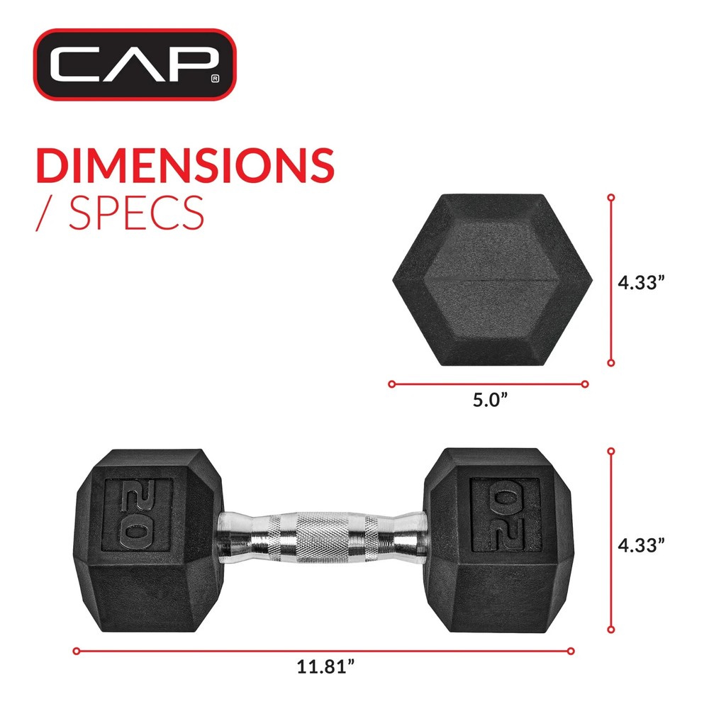 CAP Barbell, 20lb Coated Rubber Hex Dumbbell, Pair