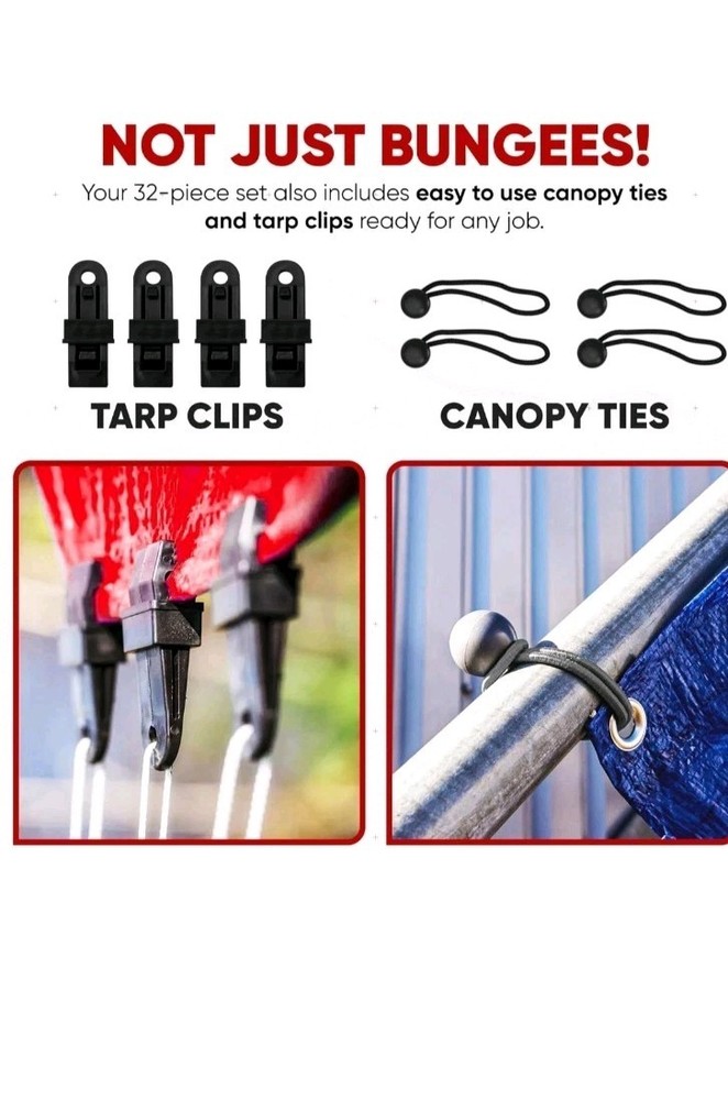 FORTEM Bungee Cord Assortment, 32pk Bungee Cords Multi Pack, Includes 10", 18",