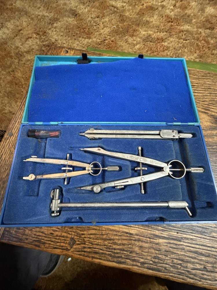 Vtg BRUNING Drafting Compass & Tools Vintage Engineering in Case Germany