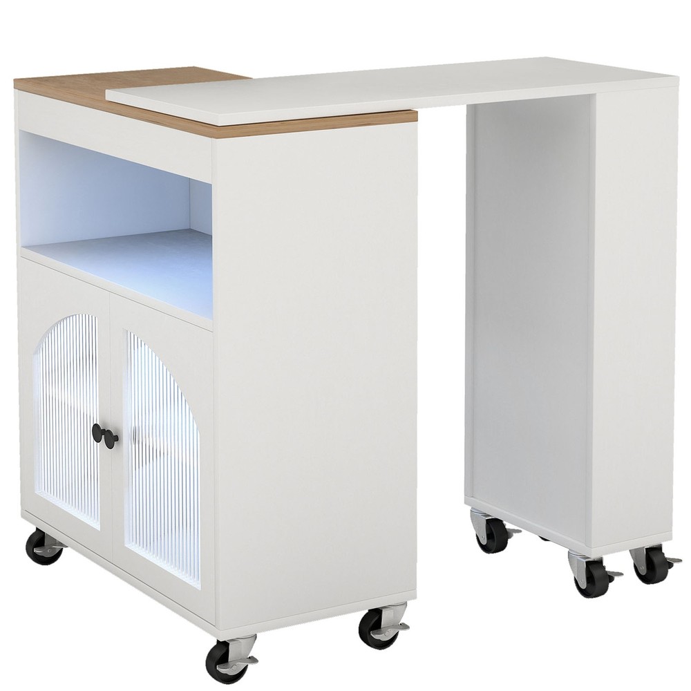 Rolling Kitchen Island Table With LED Light Power Outlets For Kitchen YHDX