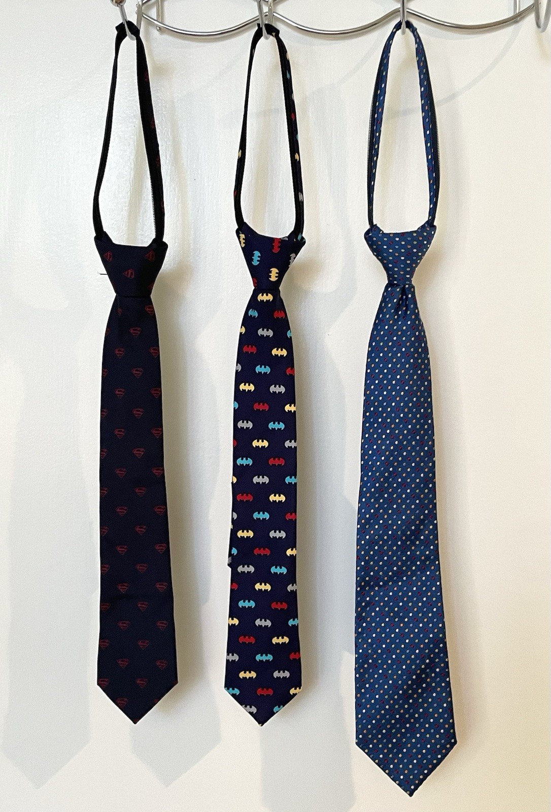 Lot (3) Boy’s 100% Silk Ties DC Batman, DC Superman, Talbots Tie Zipper Pre-tied