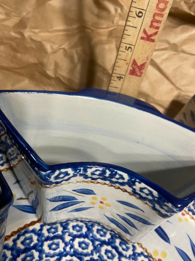 Set 6 Pc Temp-Tations Old World Blue Set Baker Dish Platter Dip Separated Tray