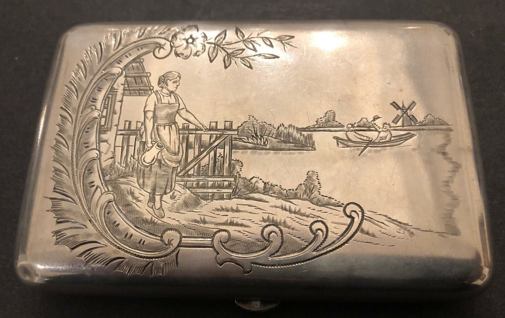 Antique Imperial Russian Engraved 84 Silver Cigarette Case