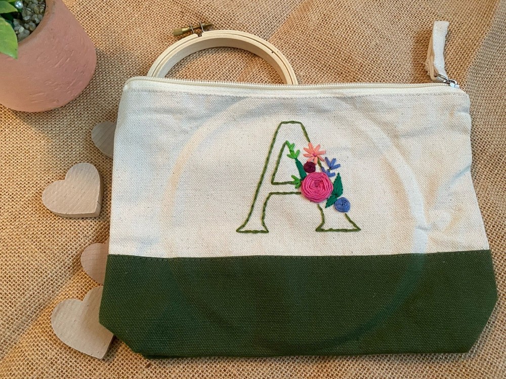 Brand New Customize Embroidery Hand made Pouch- Letter A Pattern
