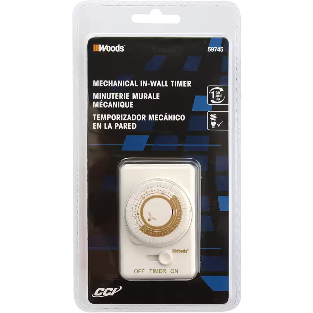 20-Amp 24-Hour In-Wall Programmable Mechanical Timer, White