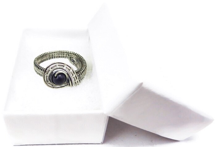 Lapis Lazuli Adjustable Ring, Woven in Sterling Silver Wire