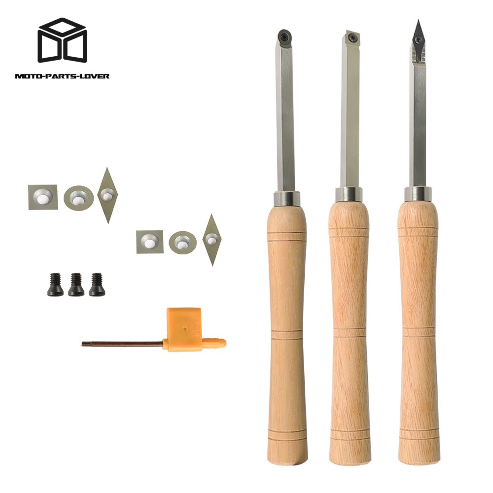 3 Pcs Set Carbide Woodturning Tool Mini Size Diamond Shape Round & Square Tool